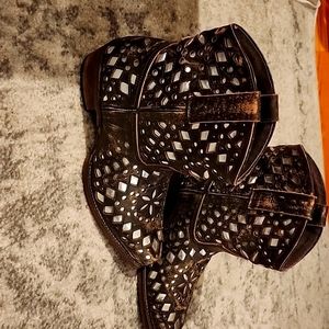 Roper Casual Boots Ankle Low Heel 1-2" - Brown with silver studs